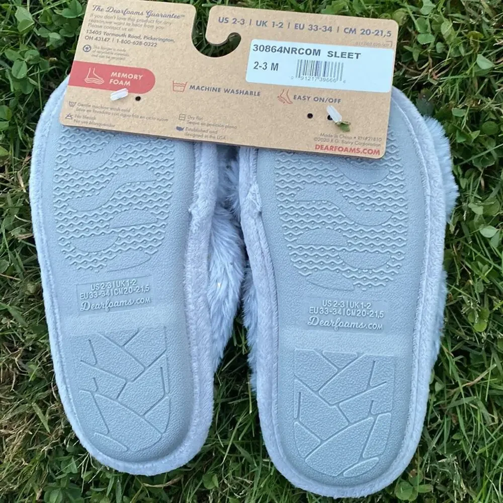 NWT Dearfoam Ava Faux Sparks Slippers in Sleet ( Size 2-3)